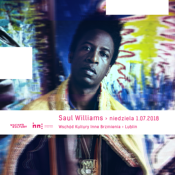 Plakat informujący o tym, że 1.07.2018 w Lublinie odbędzie się koncert Saula Williamsa.